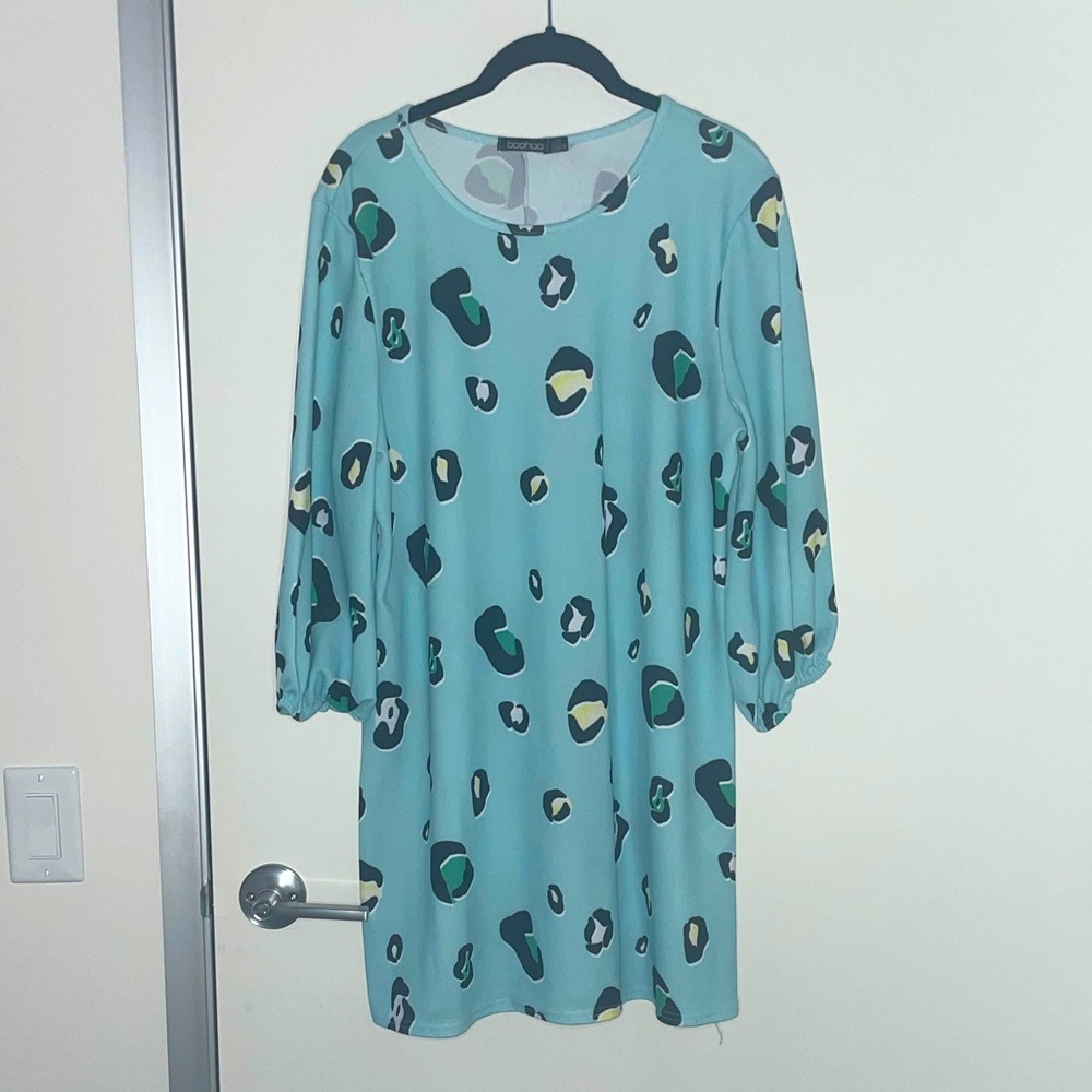 Baby blue animal print puff sleeve dress